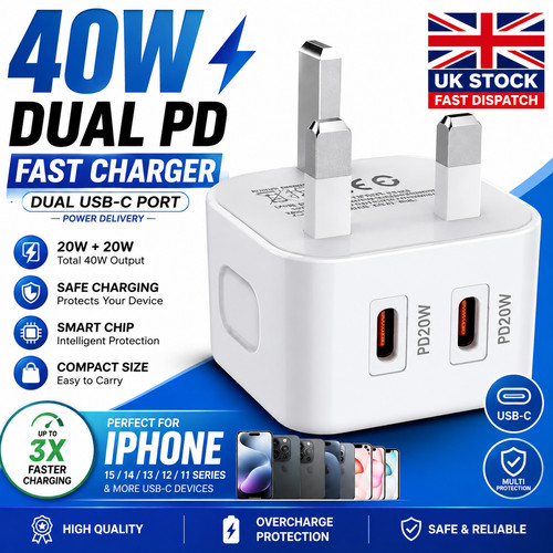 40w usb fast charger plug - c,